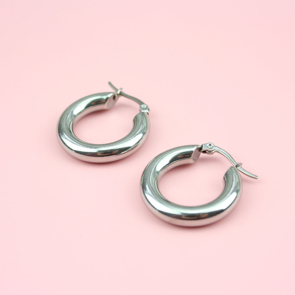 26mm Chunky Stainless Steel Hoop Earrings - Sour Cherry