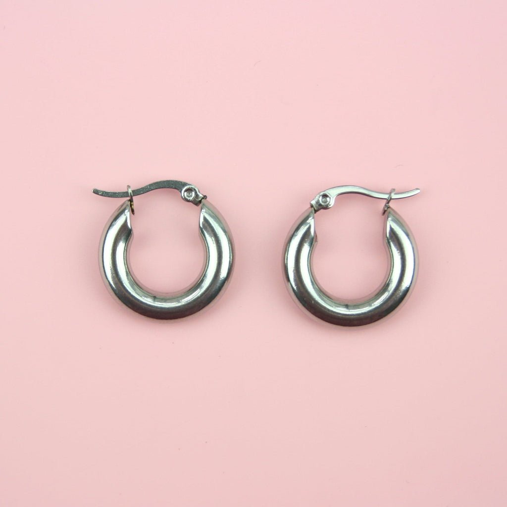 20mm Chunky Stainless Steel Hoop Earrings - Sour Cherry