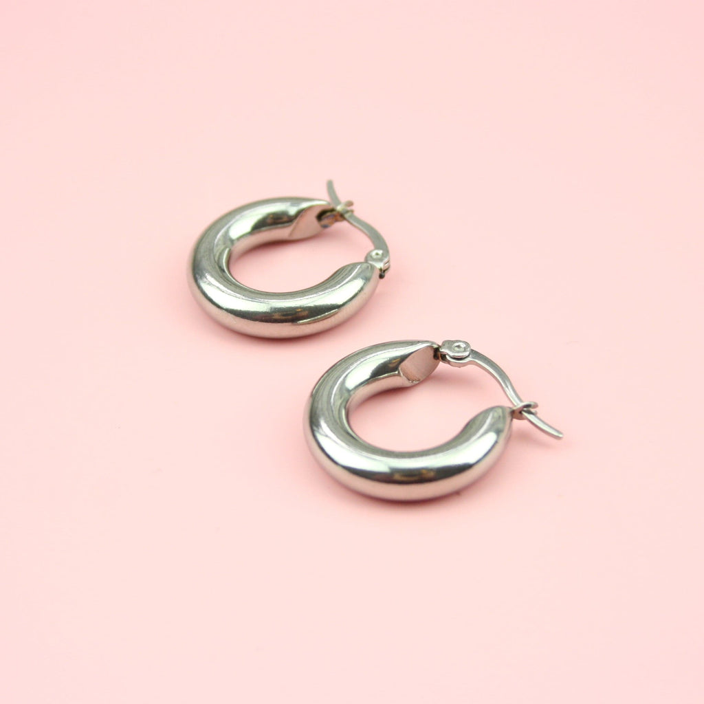 20mm Chunky Stainless Steel Hoop Earrings - Sour Cherry