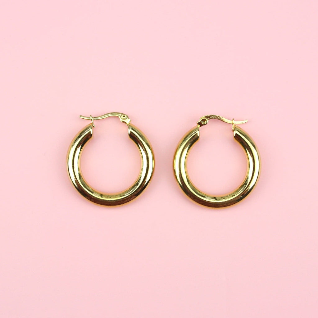 32mm Chunky Stainless Steel Hoop Earrings (Gold Plated) - Sour Cherry