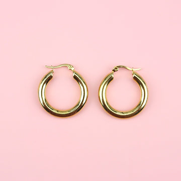 32mm Chunky Stainless Steel Hoop Earrings (Gold Plated) - Sour Cherry