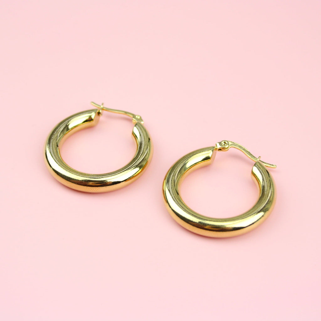 32mm Chunky Stainless Steel Hoop Earrings (Gold Plated) - Sour Cherry