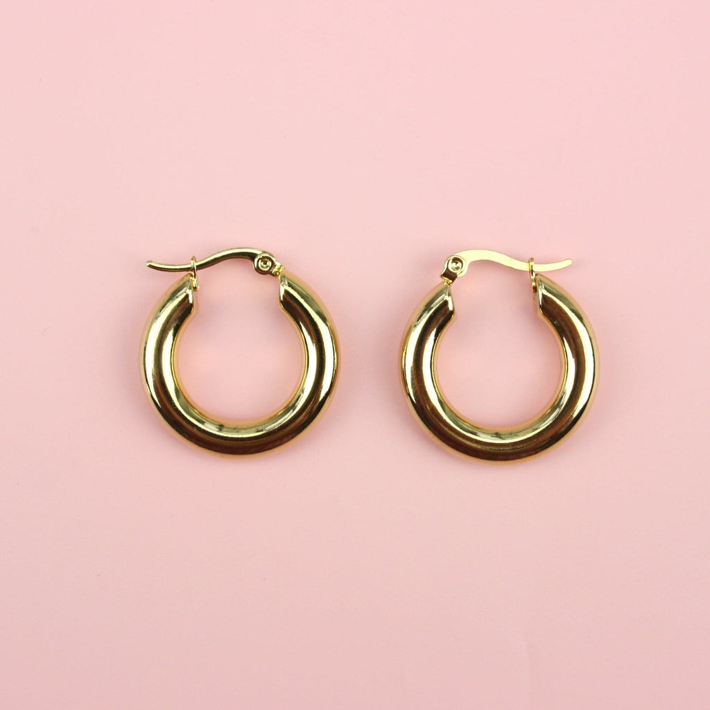 26mm Chunky Stainless Steel Hoop Earrings (Gold Plated) - Sour Cherry
