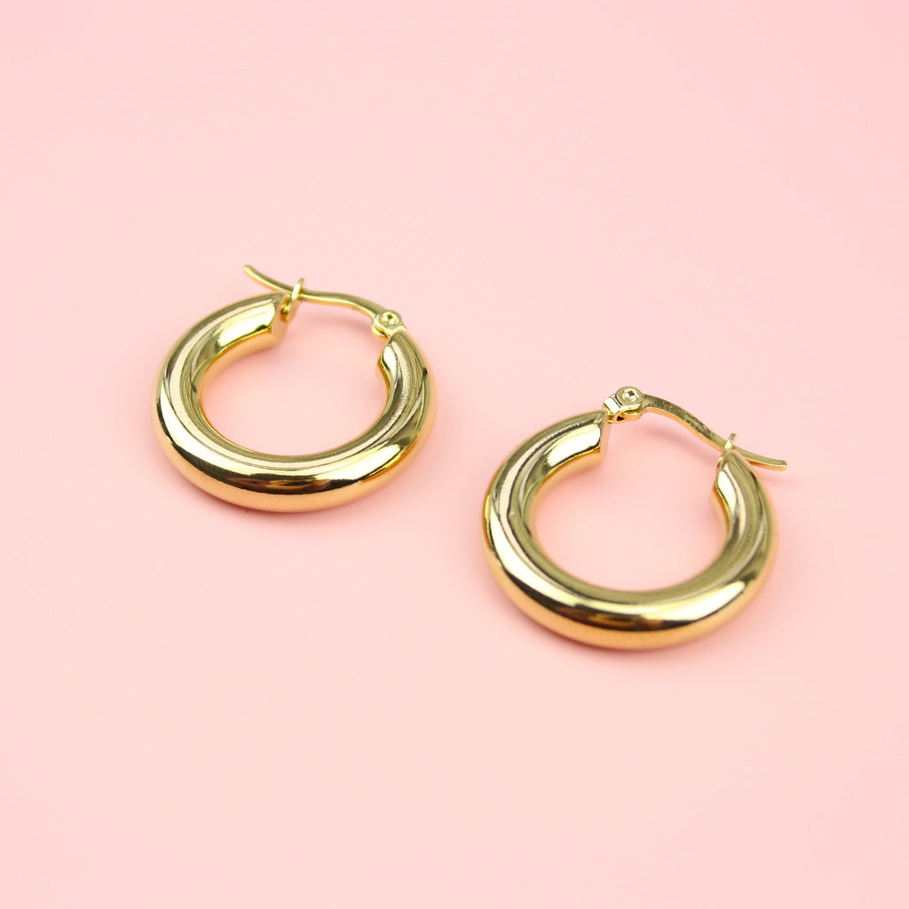 26mm Chunky Stainless Steel Hoop Earrings (Gold Plated) - Sour Cherry