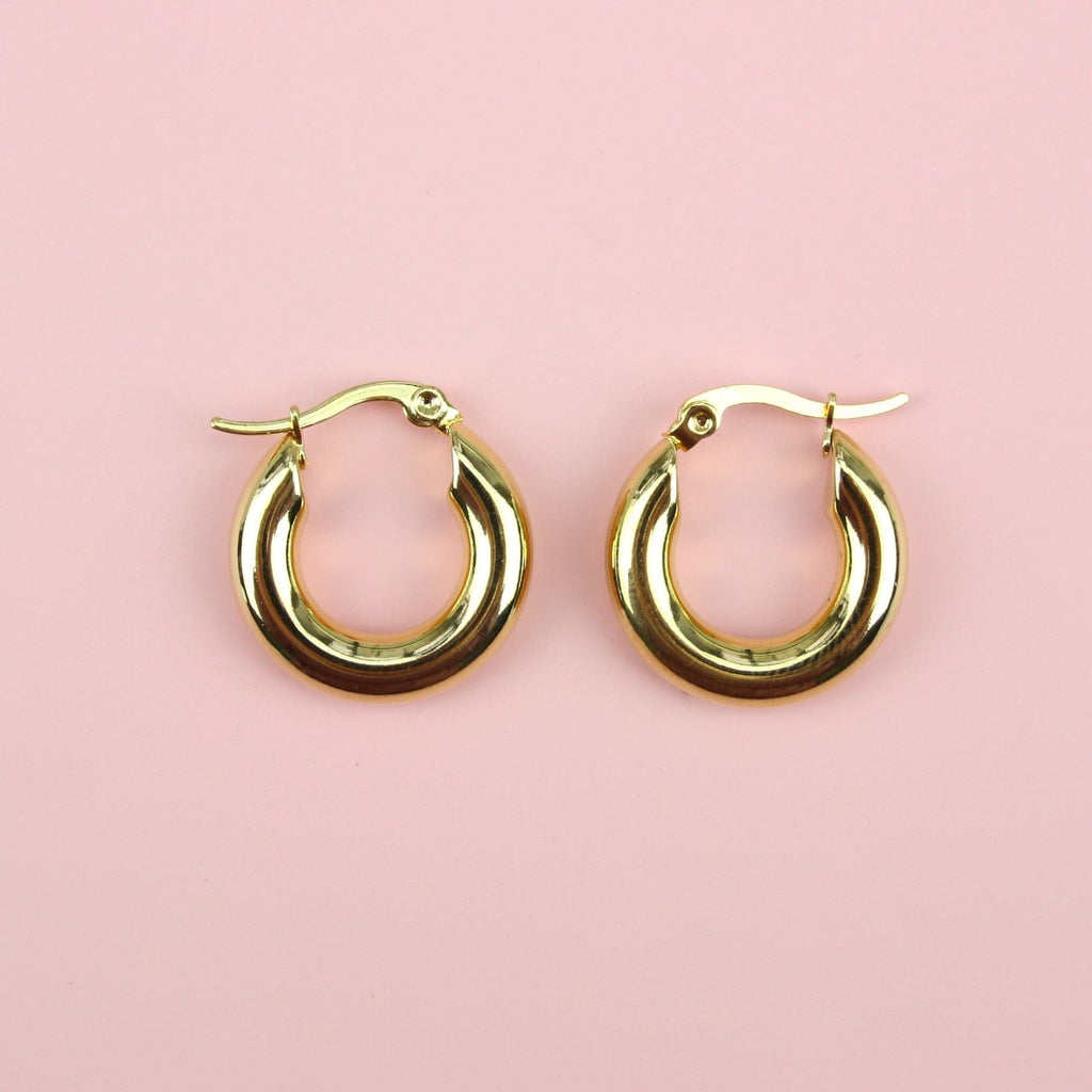 20mm Chunky Stainless Steel Hoop Earrings (Gold Plated) - Sour Cherry