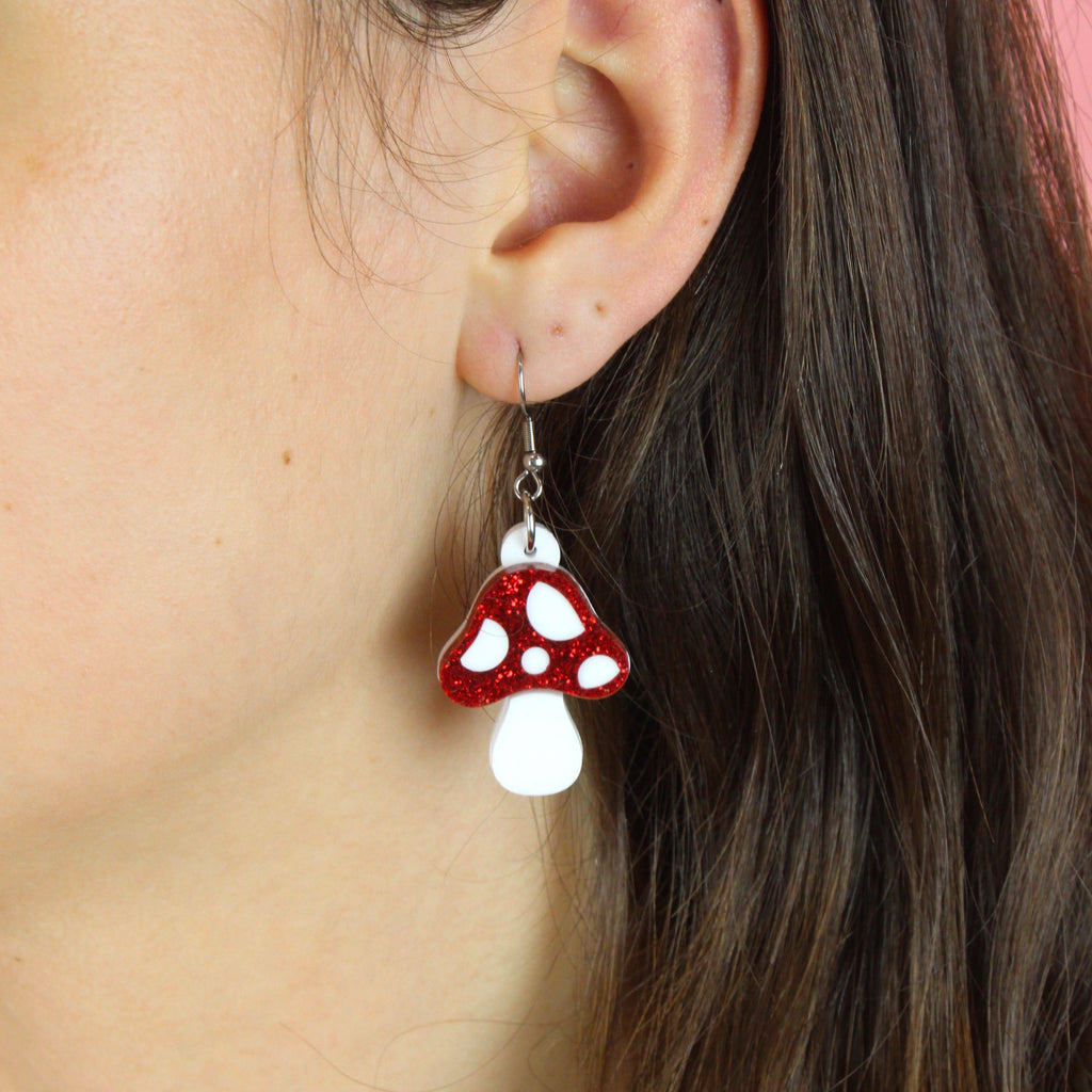 Red Magic Mushroom Earrings - Sour Cherry