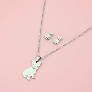 Frenchie Stainless Steel Necklace and Earrings Set - Sour Cherry