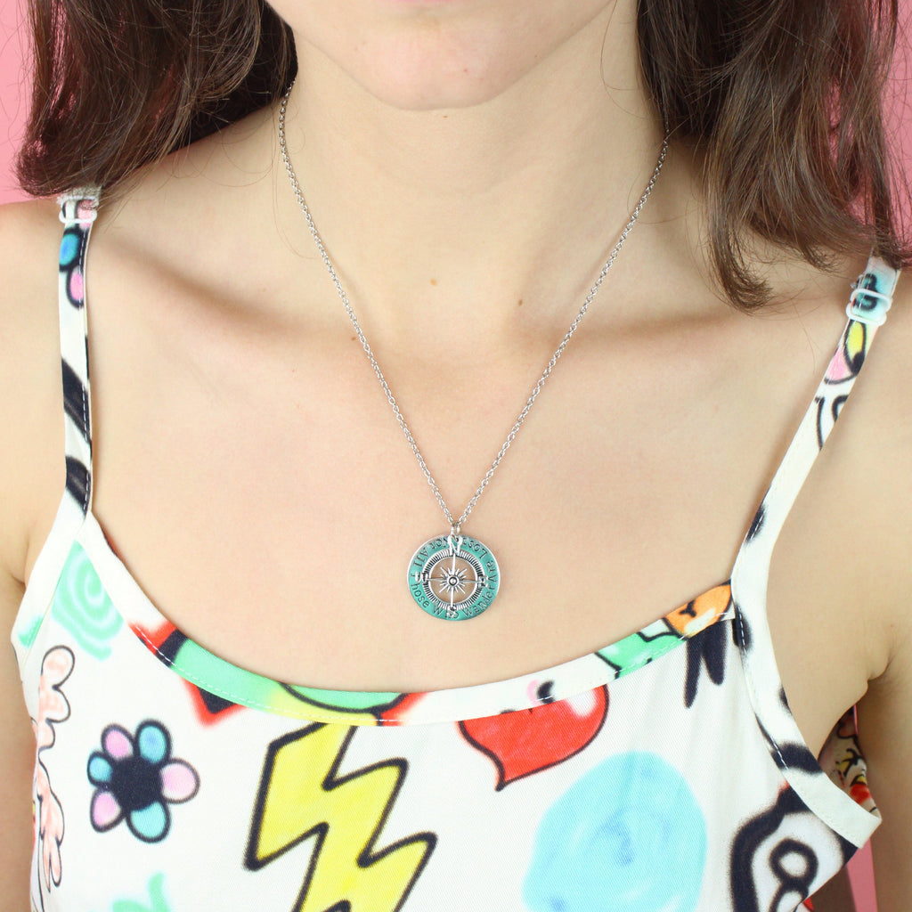 Model wearing the Not All Those Who Wander Necklace