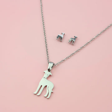 Greyhound Stainless Steel Necklace and Earrings Set - Sour Cherry
