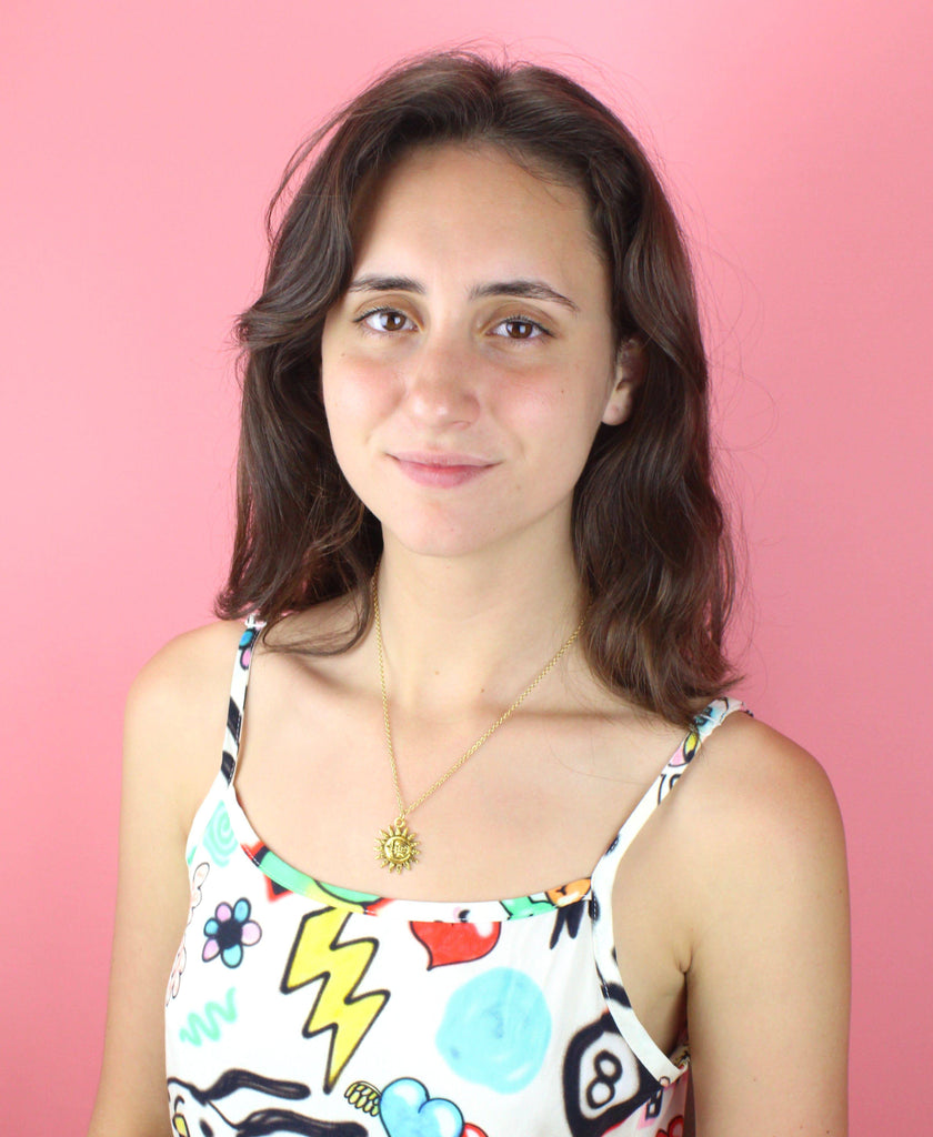 Model wearing Moon and Sun Necklace (Gold Plated)