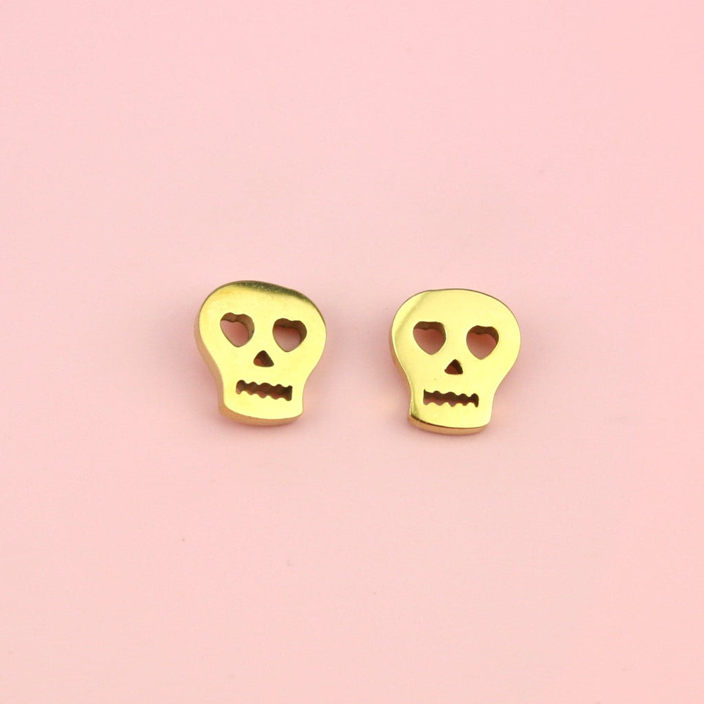 Skull Stud Earrings (Gold Plated) - Sour Cherry