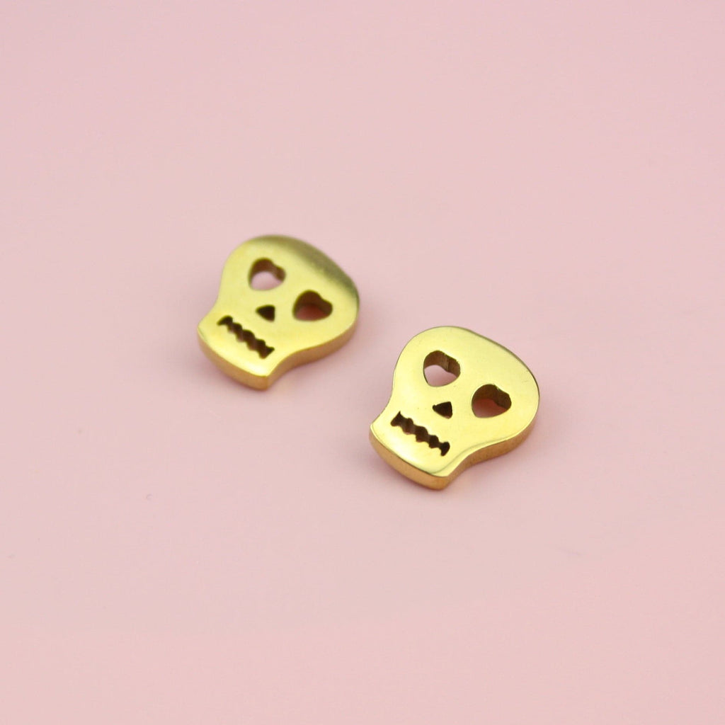 Skull Stud Earrings (Gold Plated) - Sour Cherry