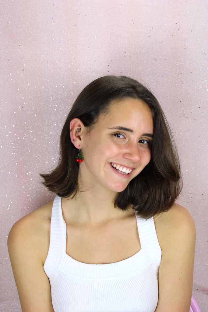 Glass Cherry Hoop Earrings - Sour Cherry