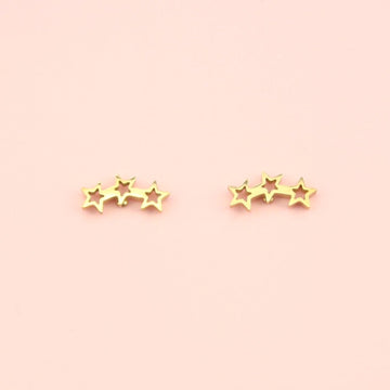 Gold plated stainless steel studs with three stars all connected to each other