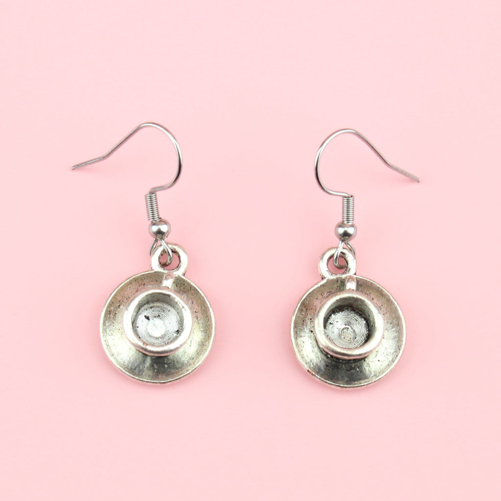 Cup and saucer charms on stainless steel earwires