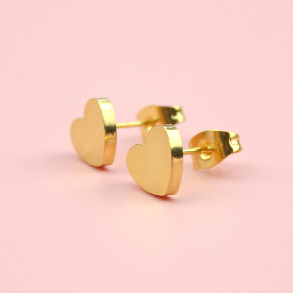 Heart Stud Earrings (Gold Plated Stainless Steel) - Sour Cherry