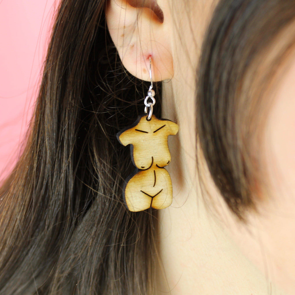 Birch Wood Birthday Suit Earrings - Sour Cherry