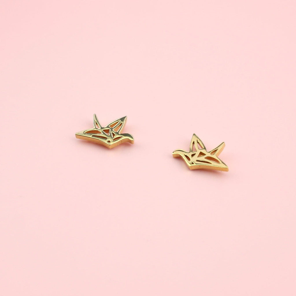 Crane Stud Earrings (Gold Plated) - Sour Cherry