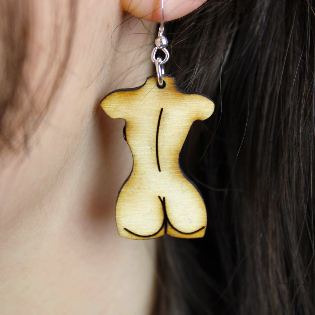 Birch Wood Birthday Suit Earrings - Sour Cherry