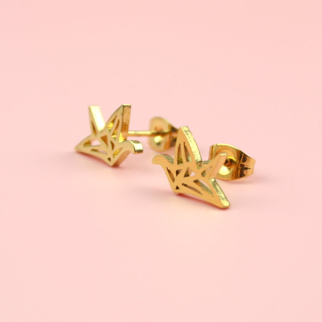 Crane Stud Earrings (Gold Plated) - Sour Cherry