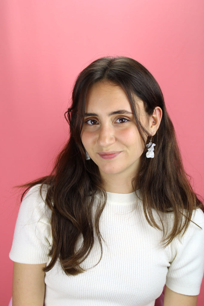 Model wearing Birthday Suit Earrings - Almond