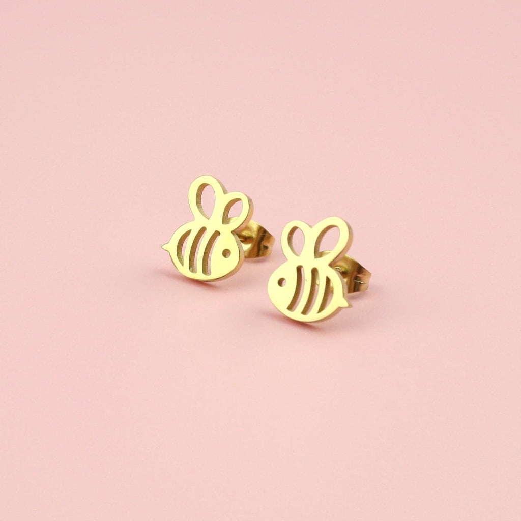 Cartoon Bee Stud Earrings (Gold Plated) - Sour Cherry