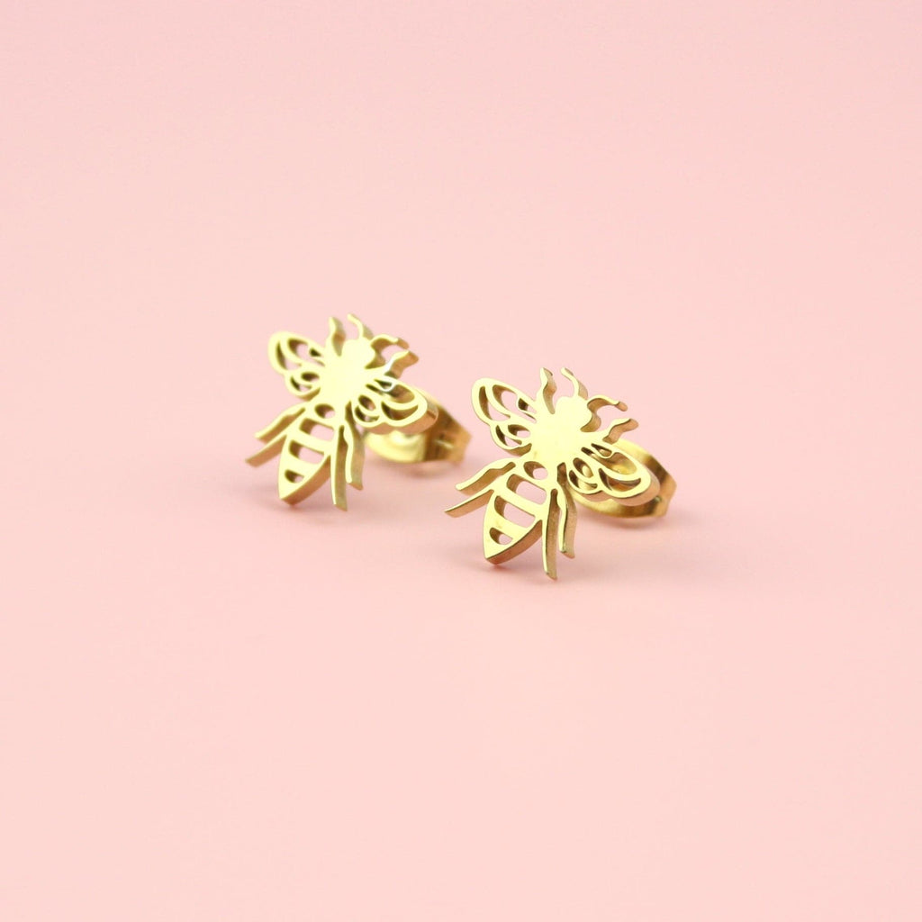Buzzy Bee Stud Earrings (Gold Plated) - Sour Cherry