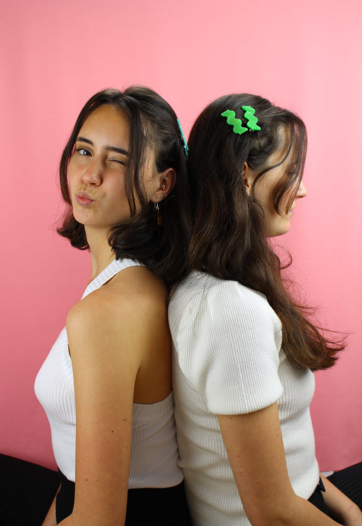 Wavy Green Marble Hair Clips - Sour Cherry