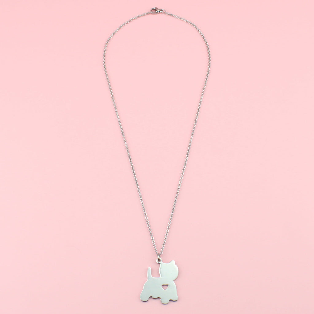 Stainless Steel necklace with a silver West Highland Terrier charm with a cut out heart