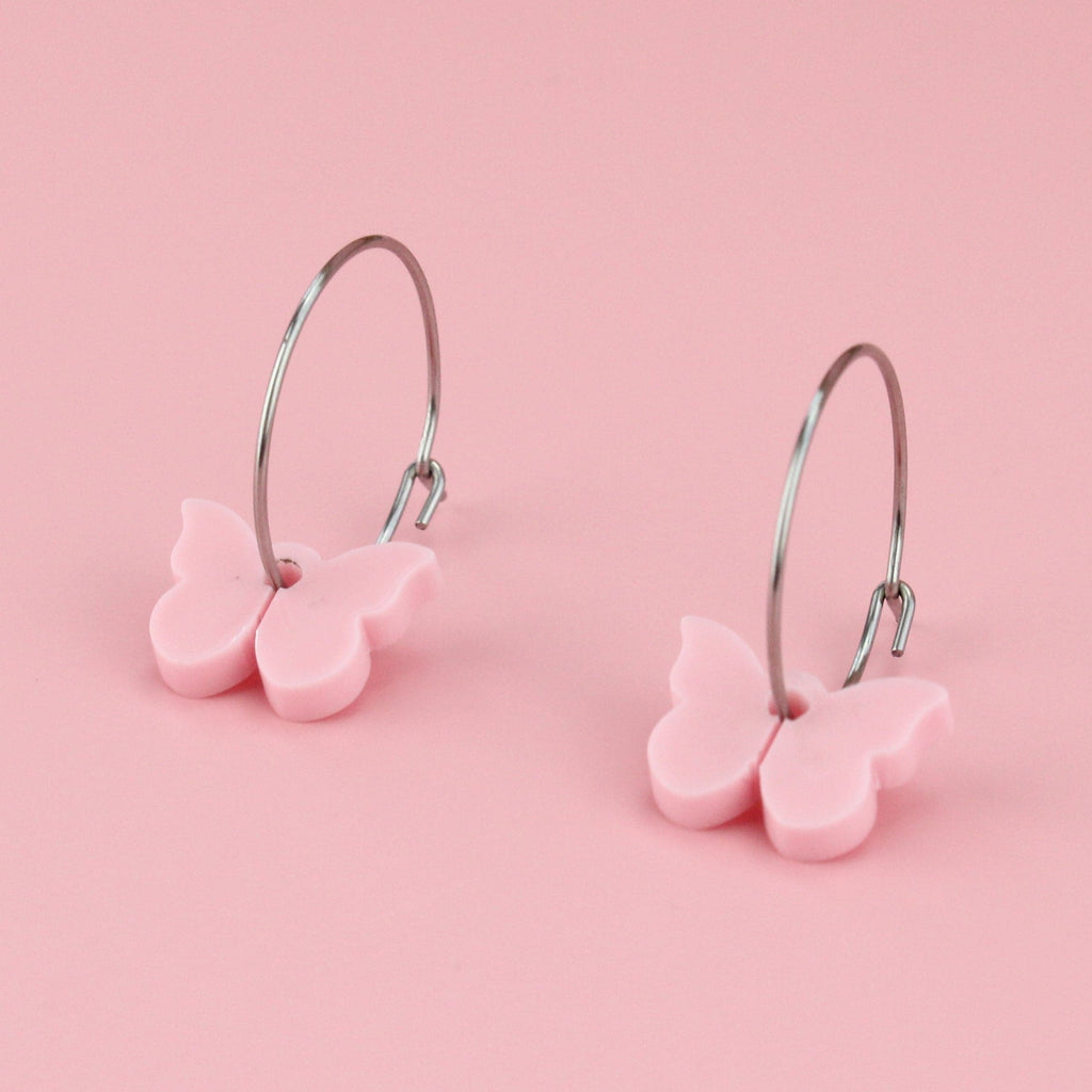 You're My Butterfly, Sugar Baby Hoop Earrings (Baby Pink) - Sour Cherry