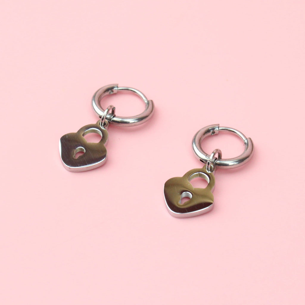 Locked Heart Hoop Earrings - Sour Cherry