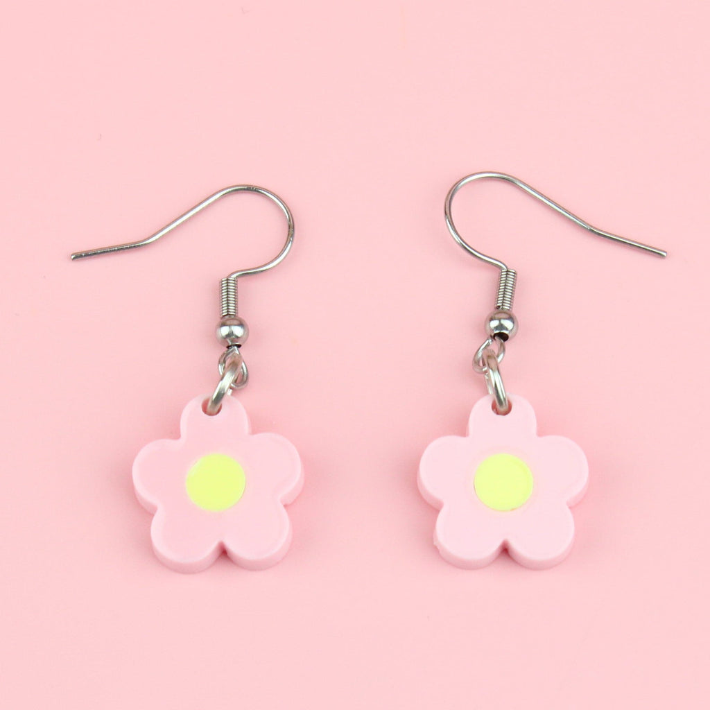 Pastel pink flower charms on stainless steel ear wires