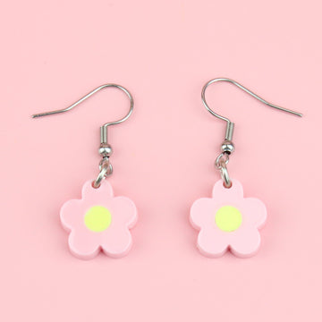 Pastel pink flower charms on stainless steel ear wires