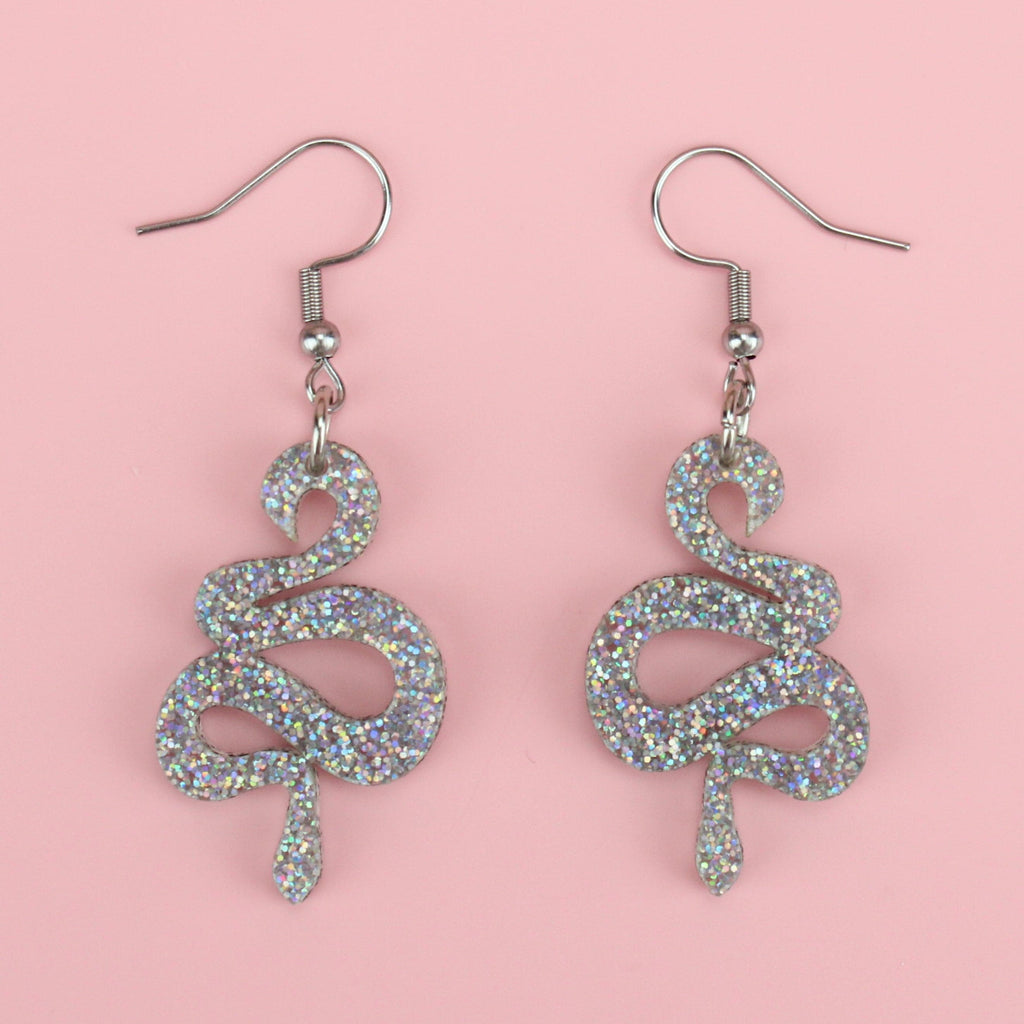 Small Holographic Snake Earrings - Sour Cherry