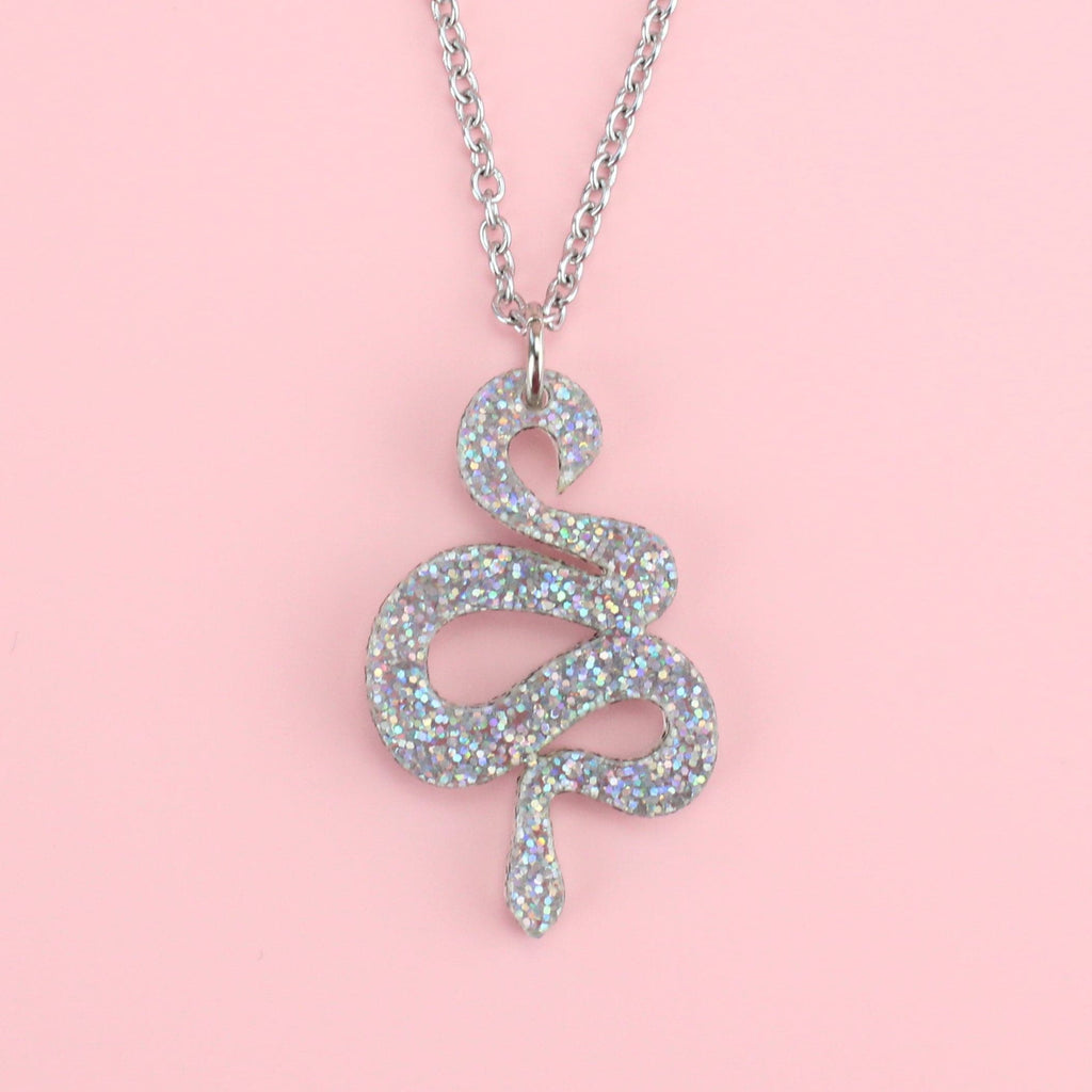 Small Holographic Snake Necklace - Sour Cherry
