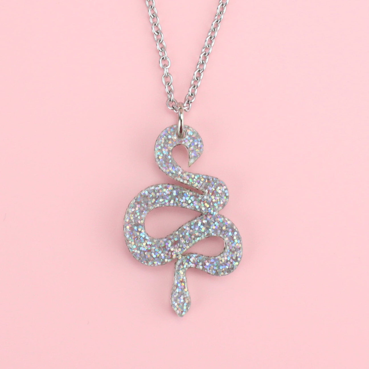 Small Holographic Snake Necklace - Sour Cherry