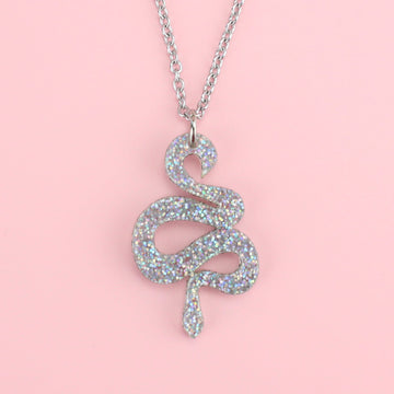 Small Holographic Snake Necklace - Sour Cherry