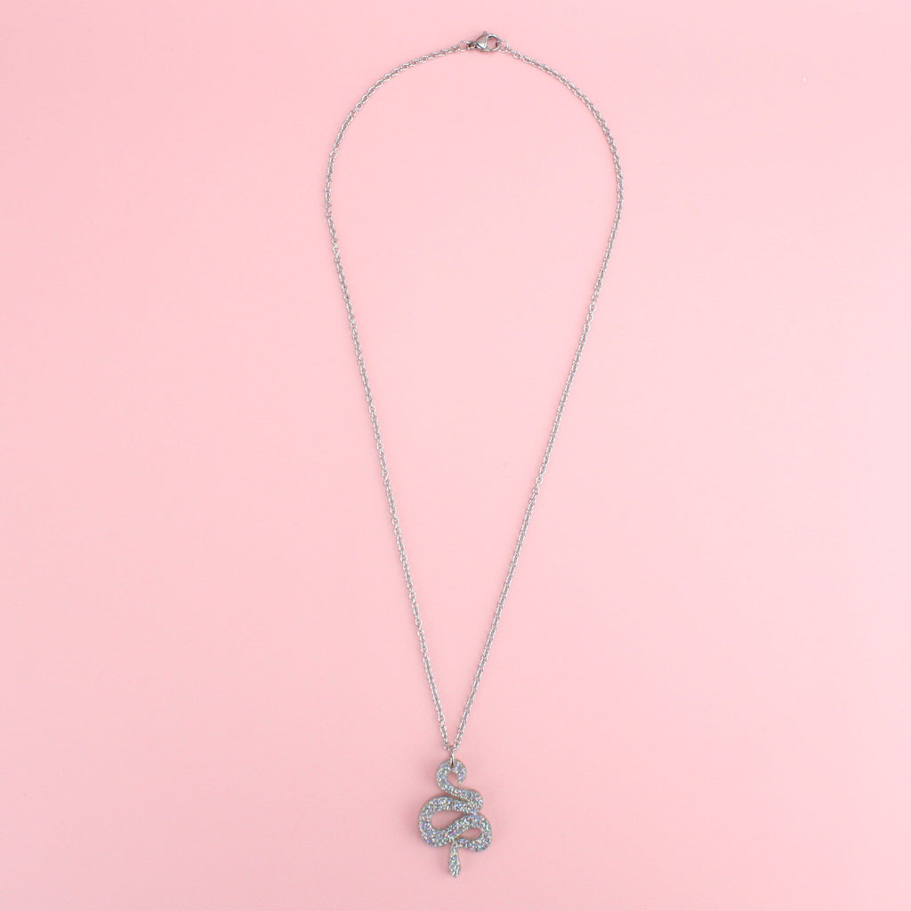 Small Holographic Snake Necklace - Sour Cherry