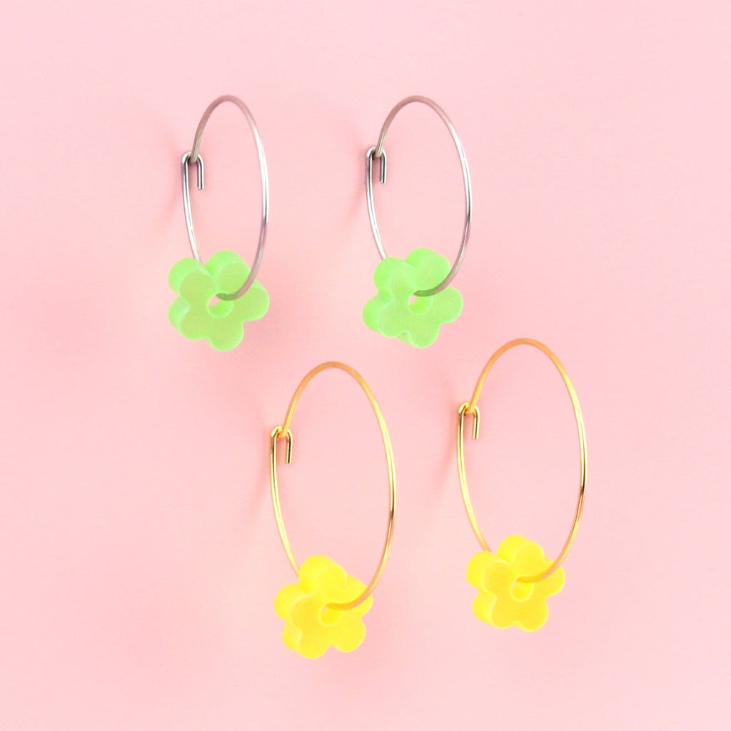 Lemon N Lime Flower Power Hoop Earring Set - Sour Cherry