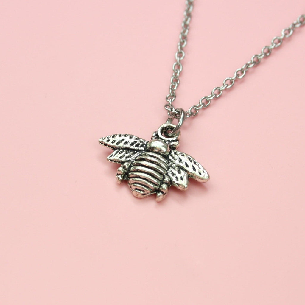 Antique Silver Bee Necklace - Sour Cherry