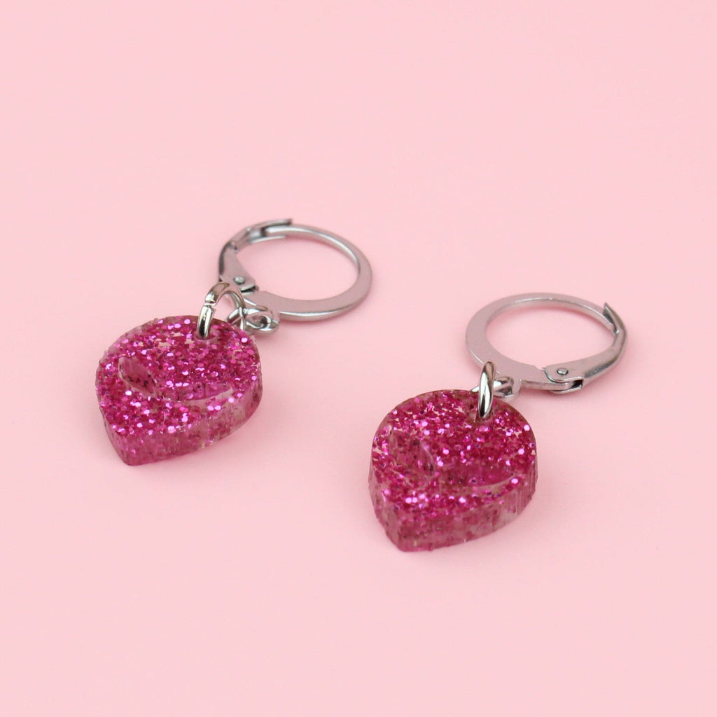Pink Glitter Alien Hoop Earrings - Sour Cherry