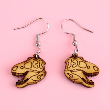 Wooden T-Rex Skull Earrings - Sour Cherry