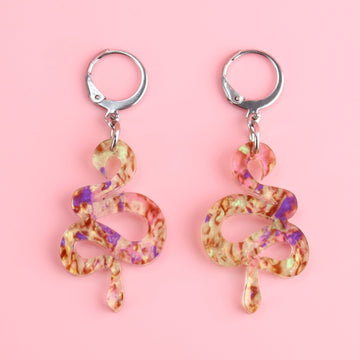 Small Abalone Snake Earrings - Sour Cherry