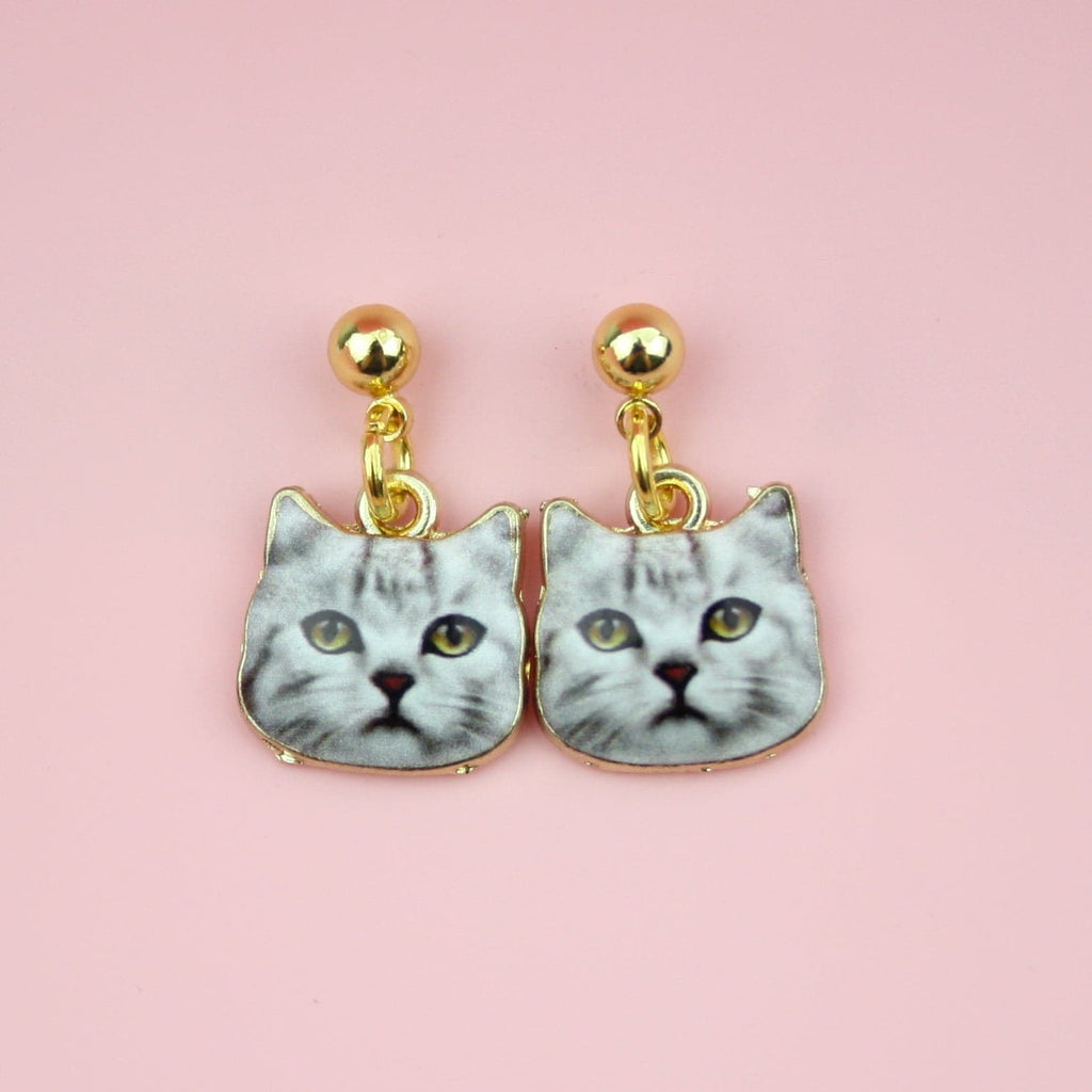 Grey Tabby Cat Earrings - Sour Cherry