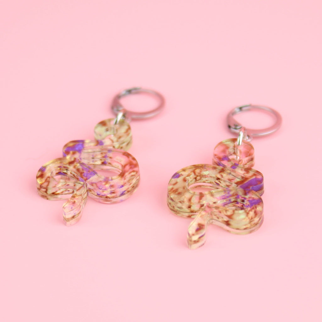 Small Abalone Snake Earrings - Sour Cherry