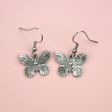 Stainless butterfly charms on stainless steel earwires