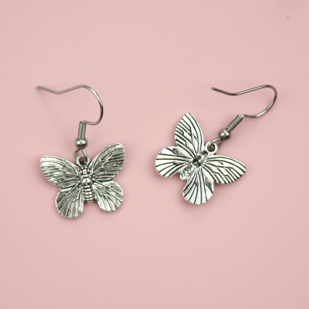 Stainless butterfly charms on stainless steel earwires