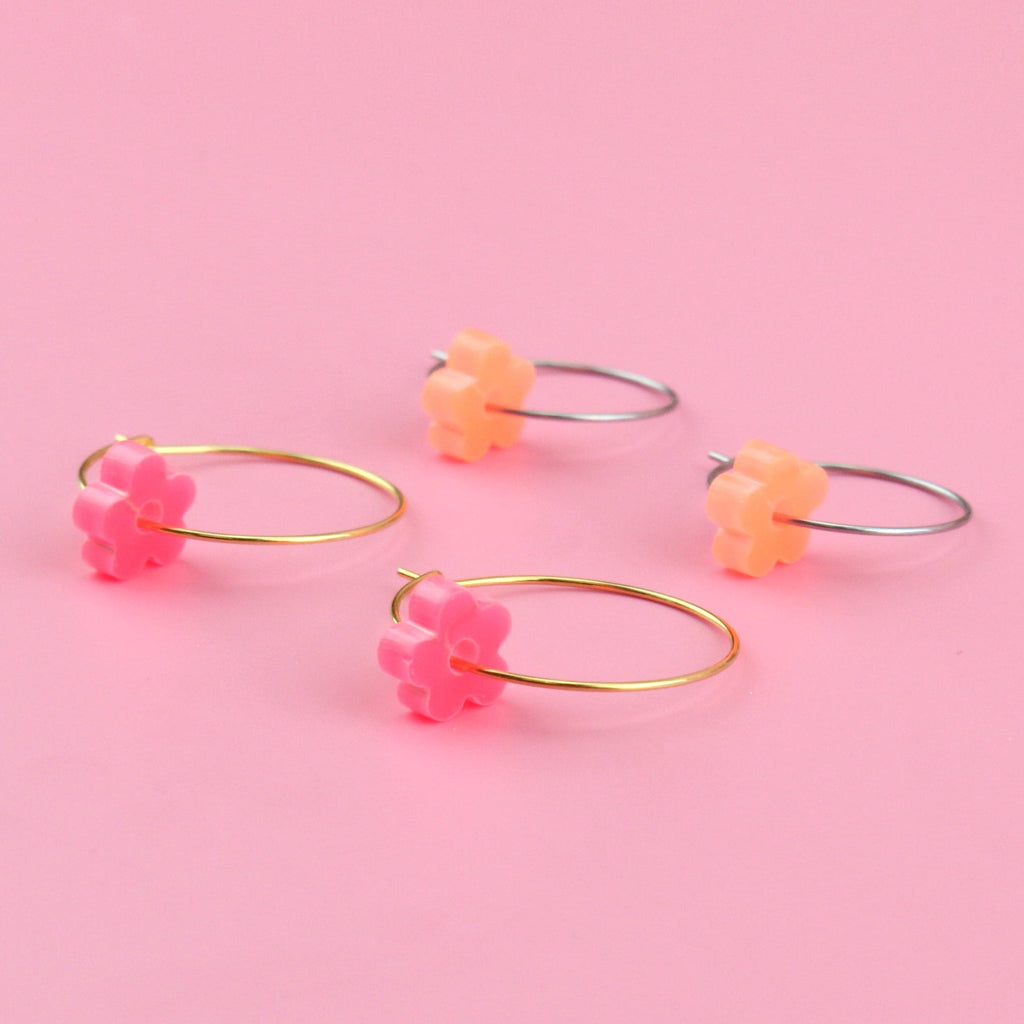 Fruit Salad Flower Power Hoop Earring Set - Sour Cherry