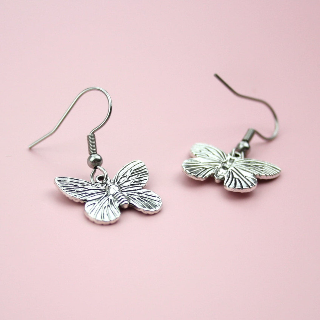 Stainless butterfly charms on stainless steel earwires