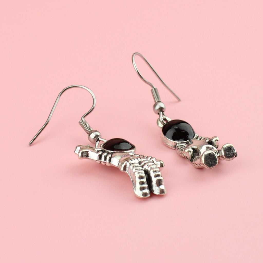 Silver plated astronaut charms on Stainless steel ear wires